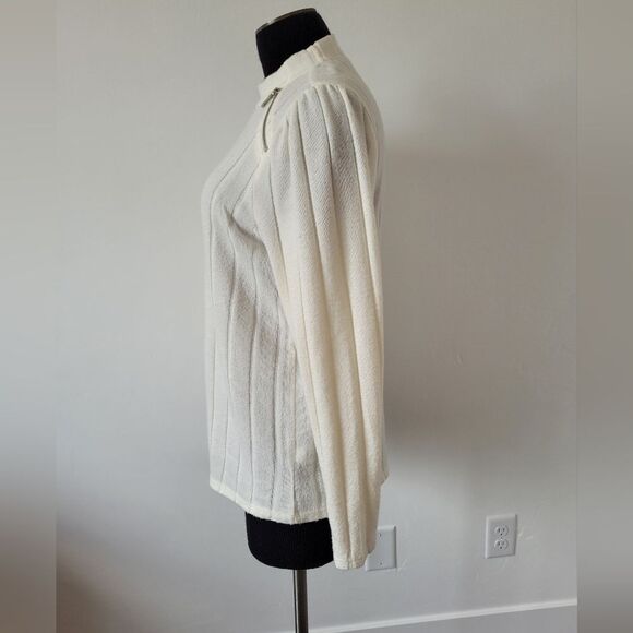 Adrienne Vittadini Cream Lightweight Sweater Semi Sheer Ribbed Old Money Medium - Picture 3 of 10